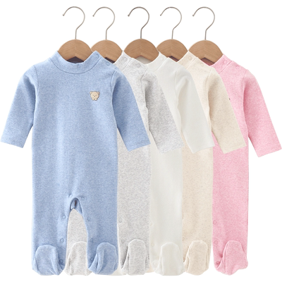 秋冬季新生婴儿包脚连体衣半高领