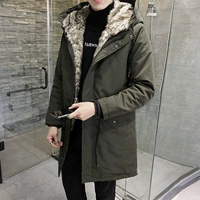Áo khoác cotton nam dày trong đoạn dài 2018 mùa đông Quần áo cotton mới phiên bản Hàn Quốc của xu hướng tự may áo khoác cotton mùa đông - Bông áo lót lông cho nam