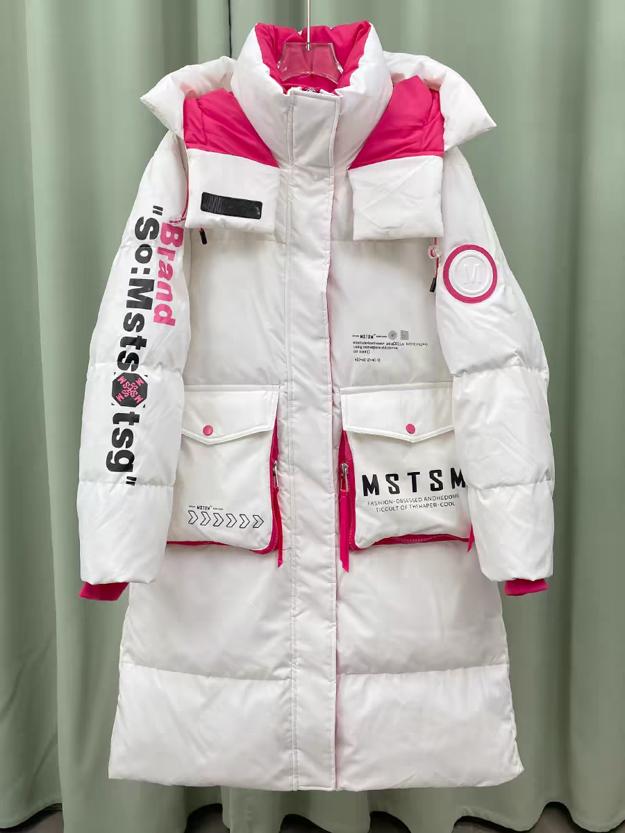 羽绒服女中长款2025年秋冬新款印花连帽外套90白鸭绒大码衣女学生
