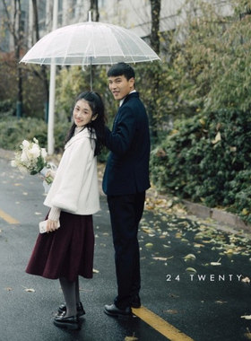 现货16骨弯钩透明雨伞长柄伞大号双人伞纤维骨白色骨架透明伞包邮