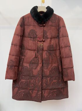 Q95037羽绒服女中长款妈妈冬装加厚外套奶奶白鸭绒真獭兔毛秋之歌