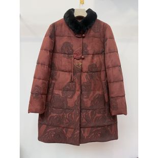 Q95037羽绒服女中长款妈妈冬装加厚外套奶奶白鸭绒真獭兔毛秋之歌