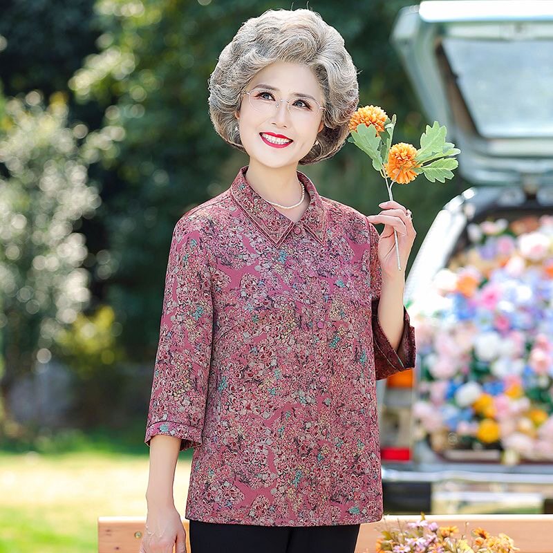 秋之歌Q35026中老年妈妈装衬衫女七分袖上衣老人衣服奶奶夏季衬衣