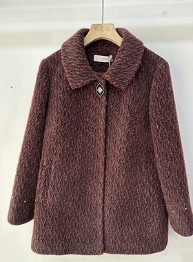 秋之歌Q73014新款中老年女装秋冬季雪貂绒毛呢外套加厚大呢子大衣