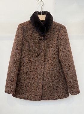 Q75017中老年人妈妈装新款獭兔毛领羊毛呢中长款女士防寒保秋之歌