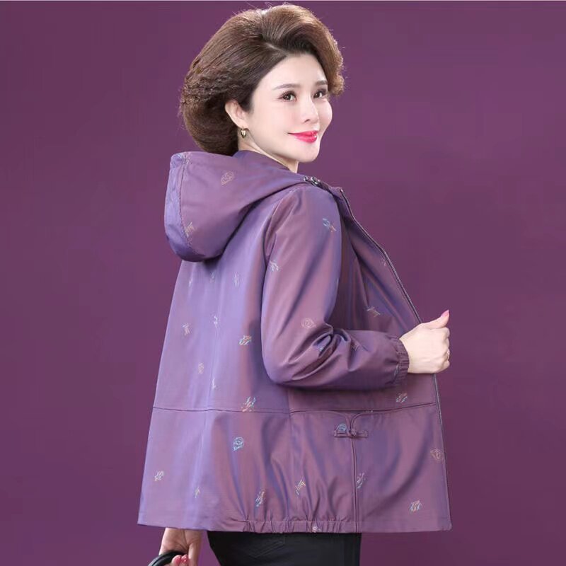 秋之歌Q63007奶奶春装连帽风衣外套妈妈短款夹克上衣胖老太太衣服