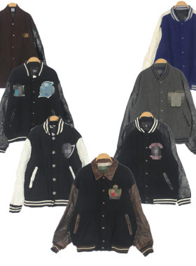 vintage古着冬季真皮朋克棒球服