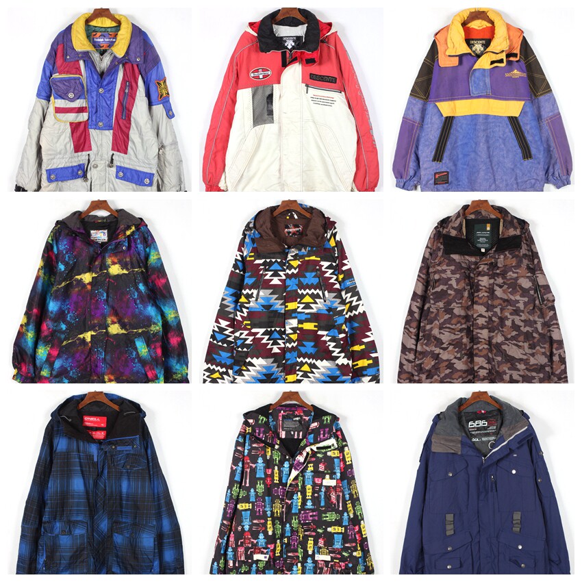 L1古着vintage日系户外登山冬季男女宽松拼色荧光重磅滑雪服防水