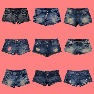 C20古着vintage美式 短裙 复古千禧Y2K废土风低腰辣妹涩谷牛仔短裤