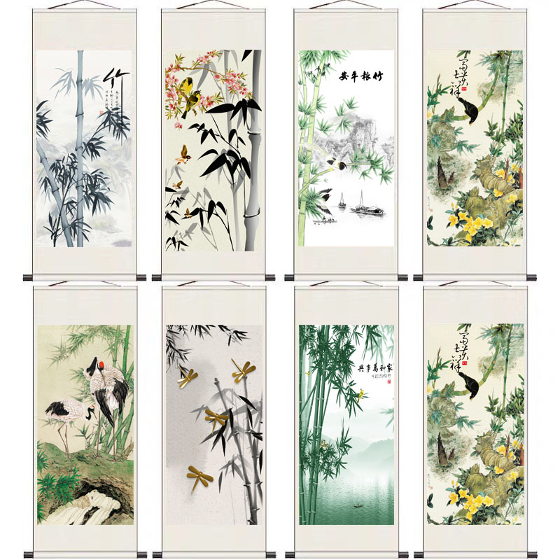 竖款电表箱装饰画中式花鸟