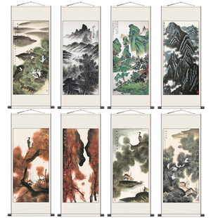 水墨山水漓江酒店茶楼古典装饰字画名家书画丝绸挂画送客户装饰画