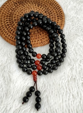 天然泗滨黑砭石108颗佛珠手串念珠手链舒筋通络促进手腕循环