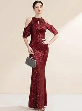 晚礼服裙名媛宴会鱼尾裙子宴会晚宴主持人高端修身长款气质简约女