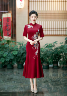 高端喜婆婆婚宴礼服时尚洋气春秋装改良旗袍裙