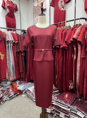 高贵妈妈婚宴旗袍连衣裙遮肚子显瘦小个子喜婆婆醋酸礼服夏2308