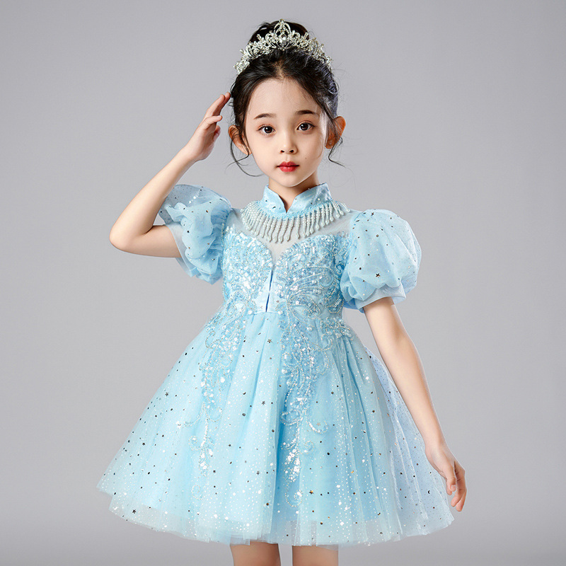 女童网纱公主裙2024夏款短袖礼服连衣裙女孩子中大童六一表演服装