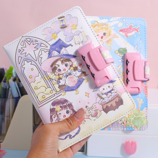 金谷心愿日记密码锁本文具小学生用儿童带锁女孩可爱笔记本日记本密码锁本子女生高颜值彩页加厚帐本生日礼物