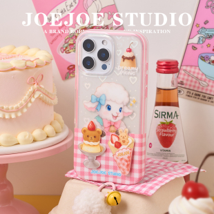 JOEJOE原创咩咩酱适用苹果17Pro亮面手机壳iPhone16pro max二合一保护壳15保护套14镭射小绵羊甜品格纹铃铛13