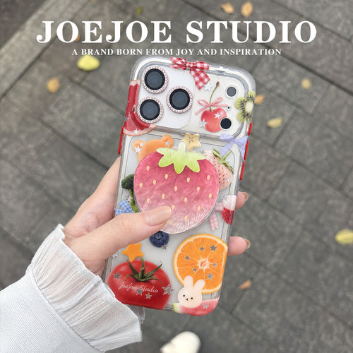 JOEJOE原创水果篮子Magsafe磁吸手机壳适用苹果iPhone17ProMax/16Pro/15磁吸支架保护套草莓保护壳西兰花亮面