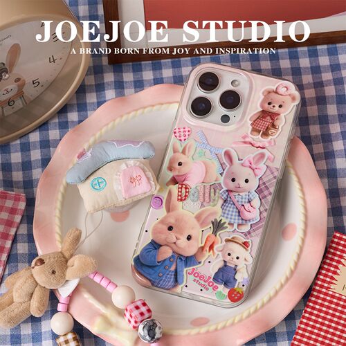 JOEJOE原创兔兔小镇适用iPhone17promax苹果16pro亮面Air手机壳15双层13保护壳17高级感可爱兔子保护套小熊