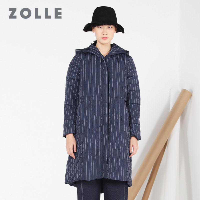 ZOLLE因为条纹羽绒服防寒个性加厚连帽外套2017