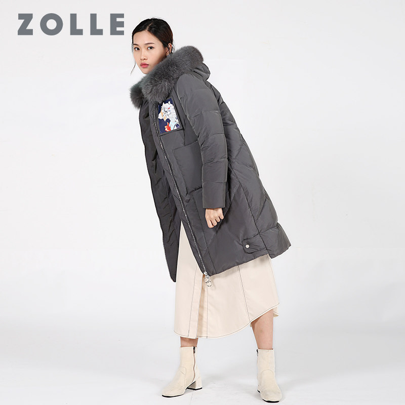 ZOLLE因为轻薄狐狸毛领皮毛一体拼接羽绒服时尚高档
