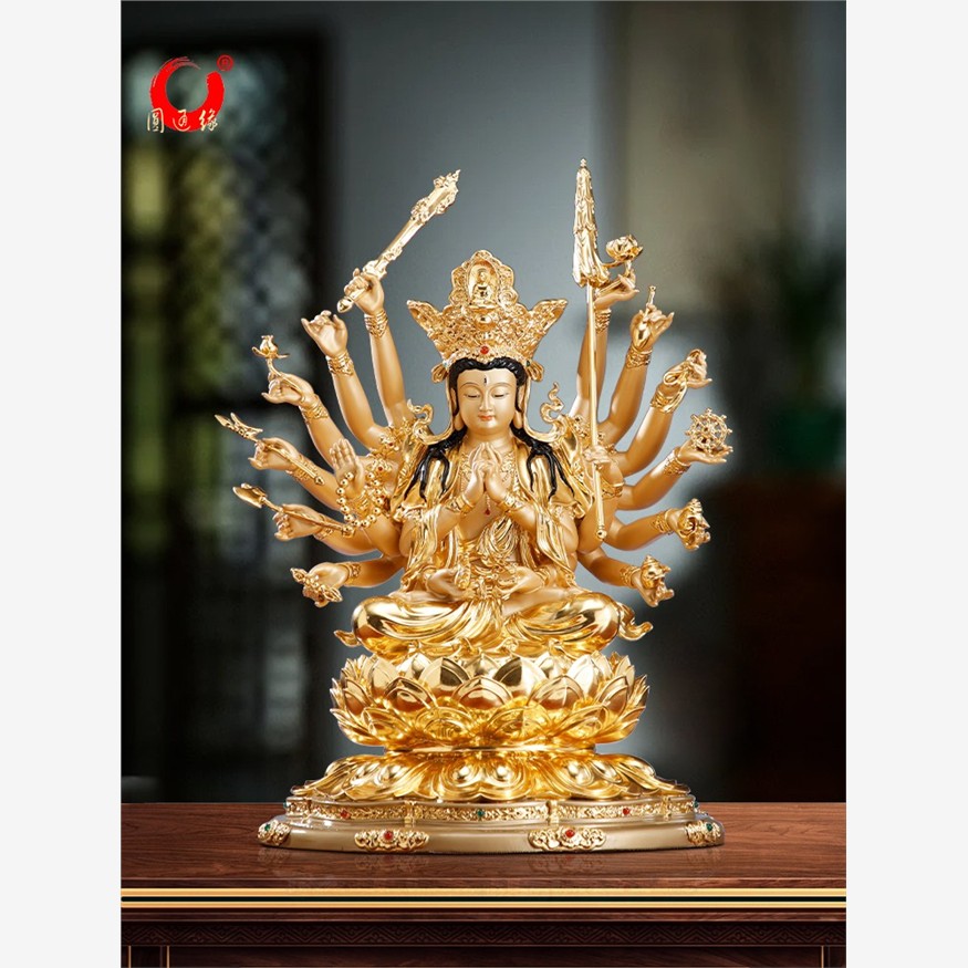 准提佛母像铜贴金准提胝台湾观音菩萨十八臂铜像佛像佛堂寺庙摆件