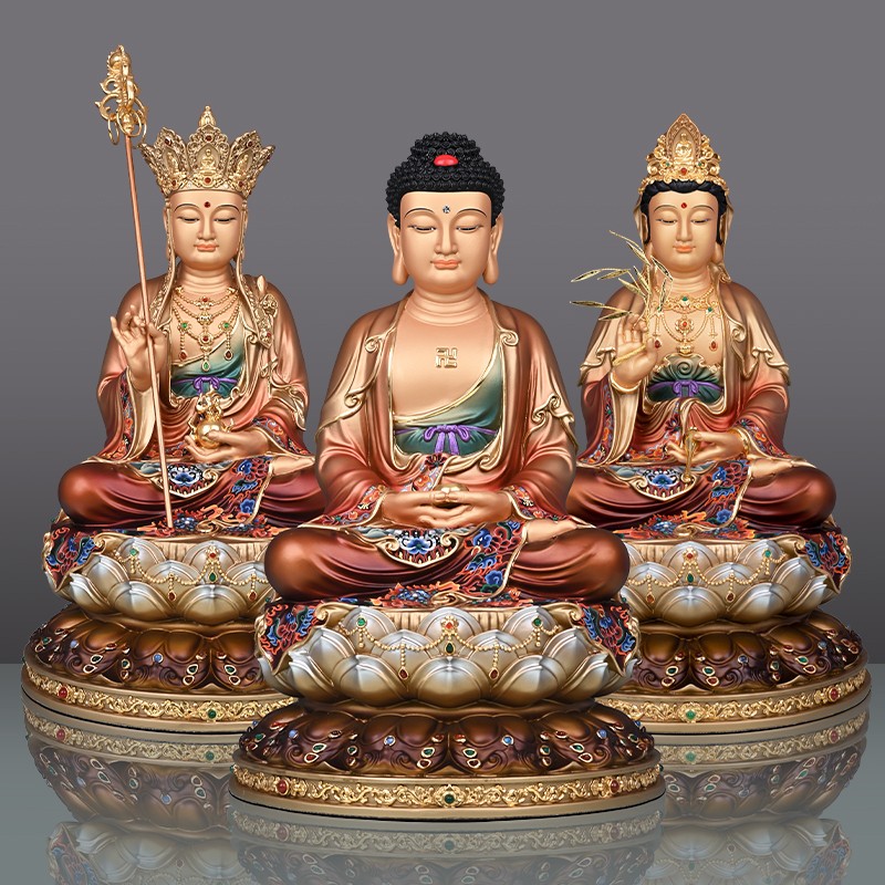 台湾黄铜彩绘观音菩萨佛像释迦牟尼佛像地藏王菩萨像家用供奉摆件