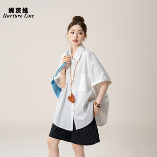 妮茨维【松弛白调】宽松慵懒风短袖衬衫女日系文艺穿搭短裤两件套