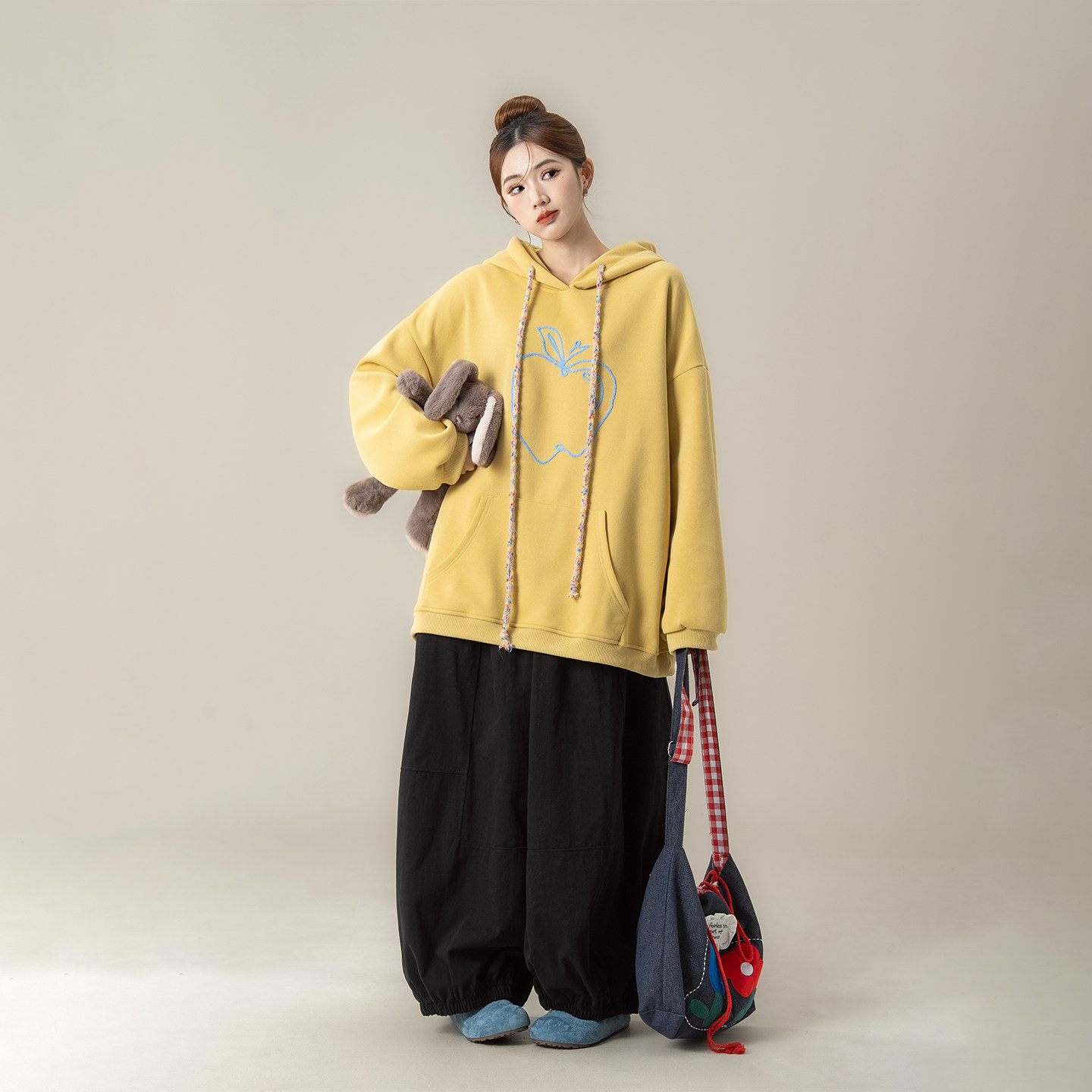 黄色复古连帽加厚苹果卫衣女春秋新款慵懒风宽松阔腿休闲裤子套装,女装/女士精品,时尚套装,淘宝优惠券,粉丝福利购,淘宝优惠卷