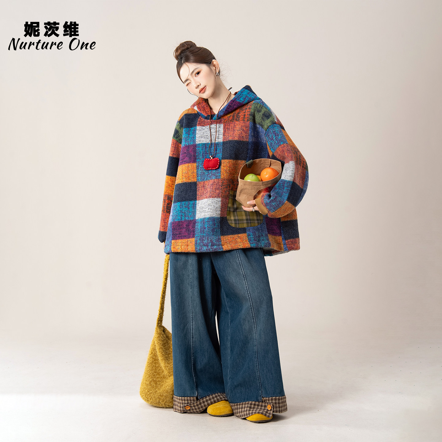 蓝色日系复古格子连帽卫衣女冬季新款多巴胺宽松减龄百搭加绒上衣,女装/女士精品,卫衣/绒衫,淘宝优惠券,粉丝福利购,淘宝优惠卷