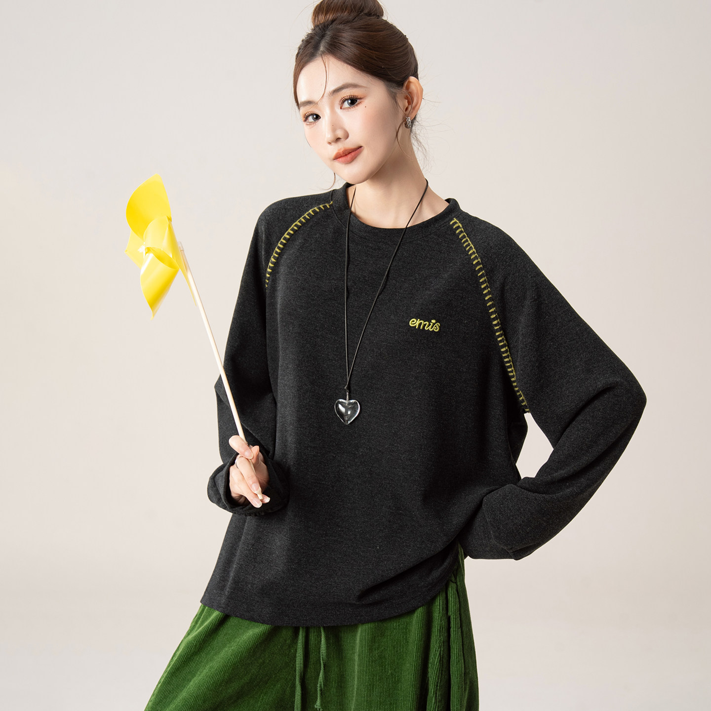 深花灰双面磨毛明线插肩长袖T恤女冬季新款宽松显瘦内搭打底上衣,女装/女士精品,T恤,淘宝优惠券,粉丝福利购,淘宝优惠卷