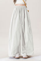 Yellow elastic high-waisted drawstring wide-leg casual pants for women to wear in autumn. Petite loose, slimming and versatile curved knife pants thumbnail 2