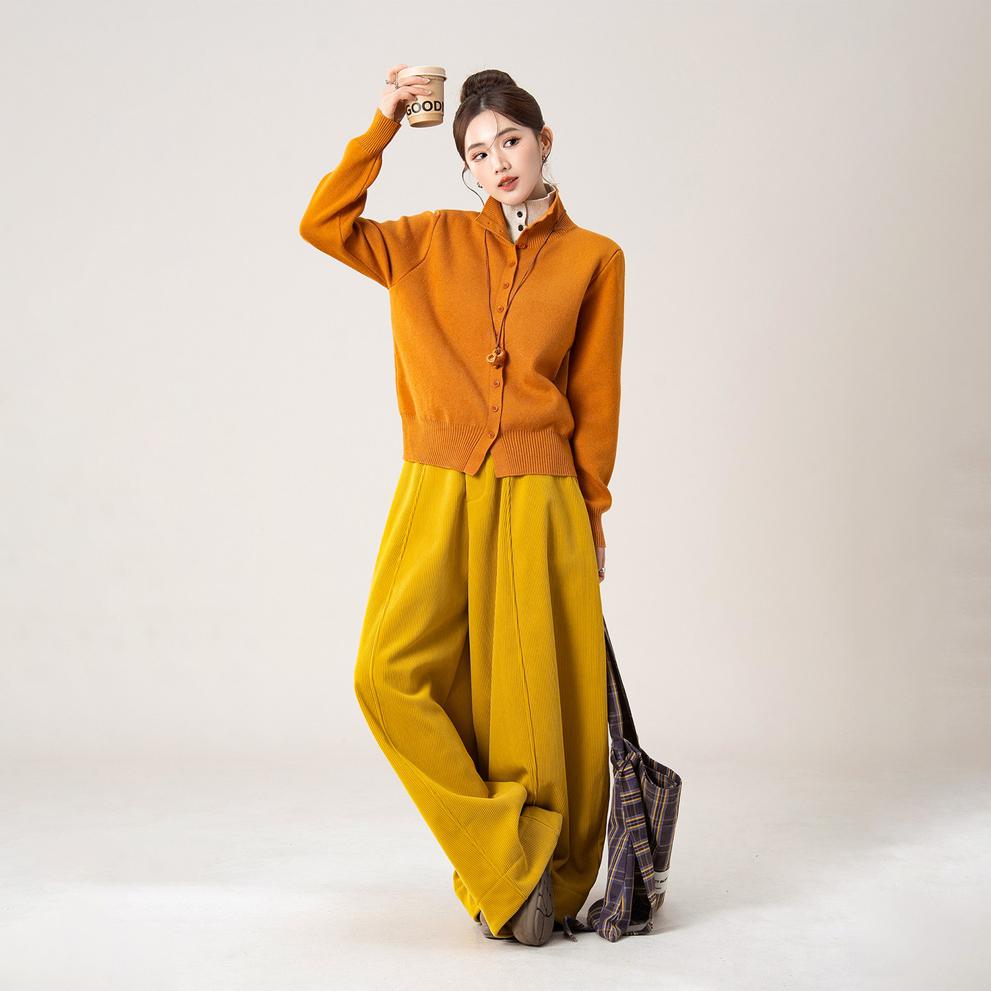 橘色韩系慵懒高领针织毛衣女冬季新款假两件软糯休闲开衫内搭上衣,女装/女士精品,毛衣,淘宝优惠券,粉丝福利购,淘宝优惠卷