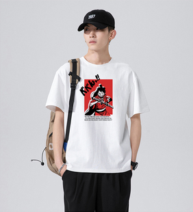 航海贼王联名ONEPIECE动漫印花纯棉T恤男圆领宽松卡通短袖t休闲袖