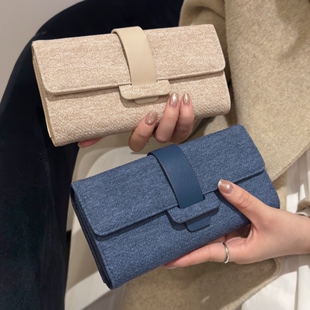 日韩风高级感女士长款钱包精致时尚百搭扣大容量手拿包拉链零钱位