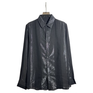 衬衫 灯光虹彩效果棉麻长袖 0515 幻彩竖纹低调光泽感 圣迪男式