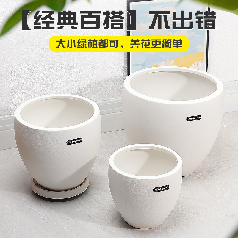 北欧高颜值大口径黑金刚绿植花盆图片