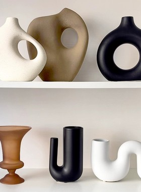 浴舍轻奢风陶瓷装饰品摆件桌面书柜玄关大地色软装高级感小摆件