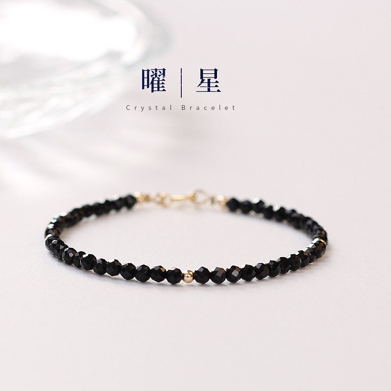 原创极细款黑尖晶水晶手链女简约个性ins小众设计闺蜜手串礼物