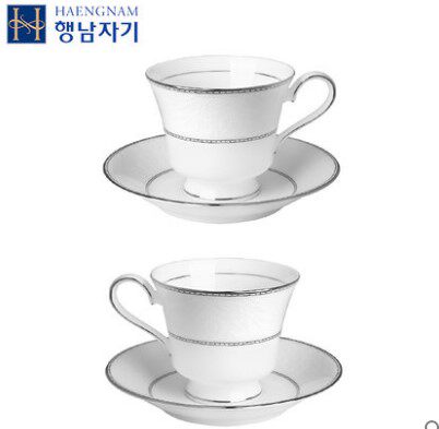 HAENGNAM韩国杏南瓷器 银装素裹骨瓷咖啡对杯