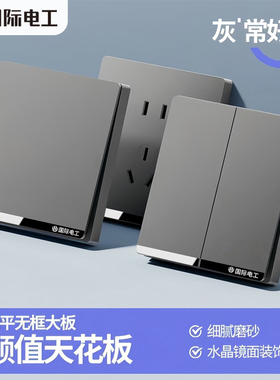 国际电工家用86型墙壁灰色开关插座面板暗装16a三孔一开单控五孔