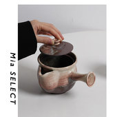 日本製萩烧侧把壶收藏 日式 中古粗陶茶器茶壶vintage侘寂茶具茶道