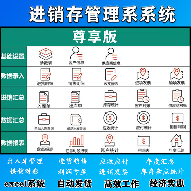 excel记账进销存表格仓库出入库管理软件系统库存盘点明细表仓库