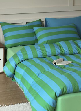 GIVERNY HOME法式时尚条纹针织棉四件套床笠款全棉床品