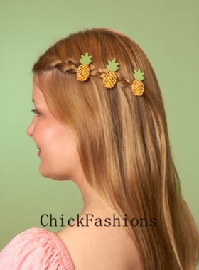 新品进口法国coucou suzette抓夹凤梨菠萝刘海碎花丸子头