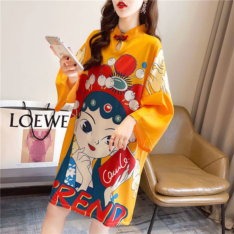 新式改良旗袍连衣裙中国风2026夏款学生微胖少女日常宽松国潮短款