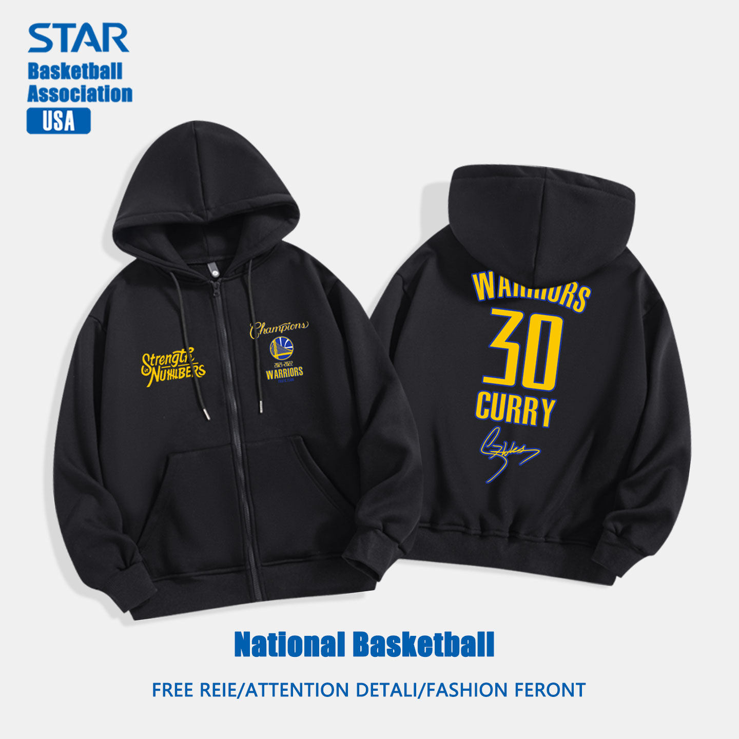 春秋季篮球美式勇士队库里训练投篮运动拉链卫衣外套男帽衫长袖