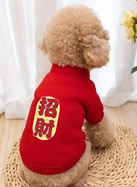 宠物衣服猫咪狗狗新年招财进宝秋冬两脚套头博美泰迪柯基比熊衣服