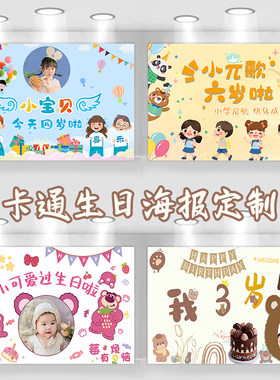 男女宝满月周岁卡通生日海报定制